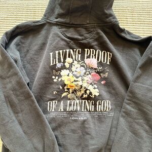 Living Proof of a Loving God, Black Hoodie with Floral Design - XXL